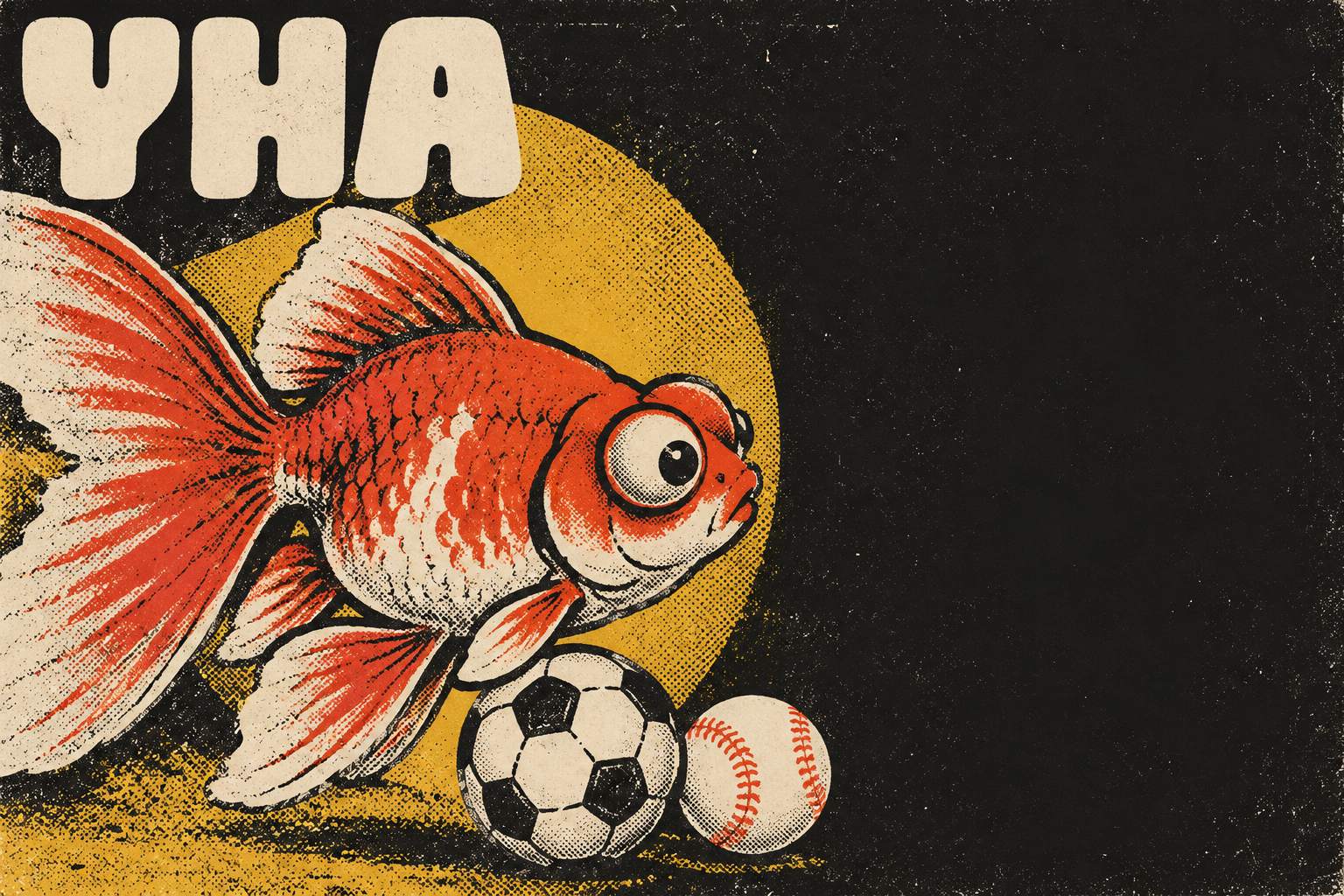 やとみ放課後アカデミーのシンボル。弥富の金魚と、サッカーボールと野球ボール。
